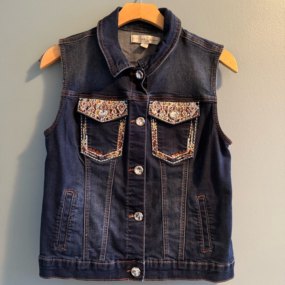 Cato EST. 1946 Denim Jewel Embossed Button Down Vest